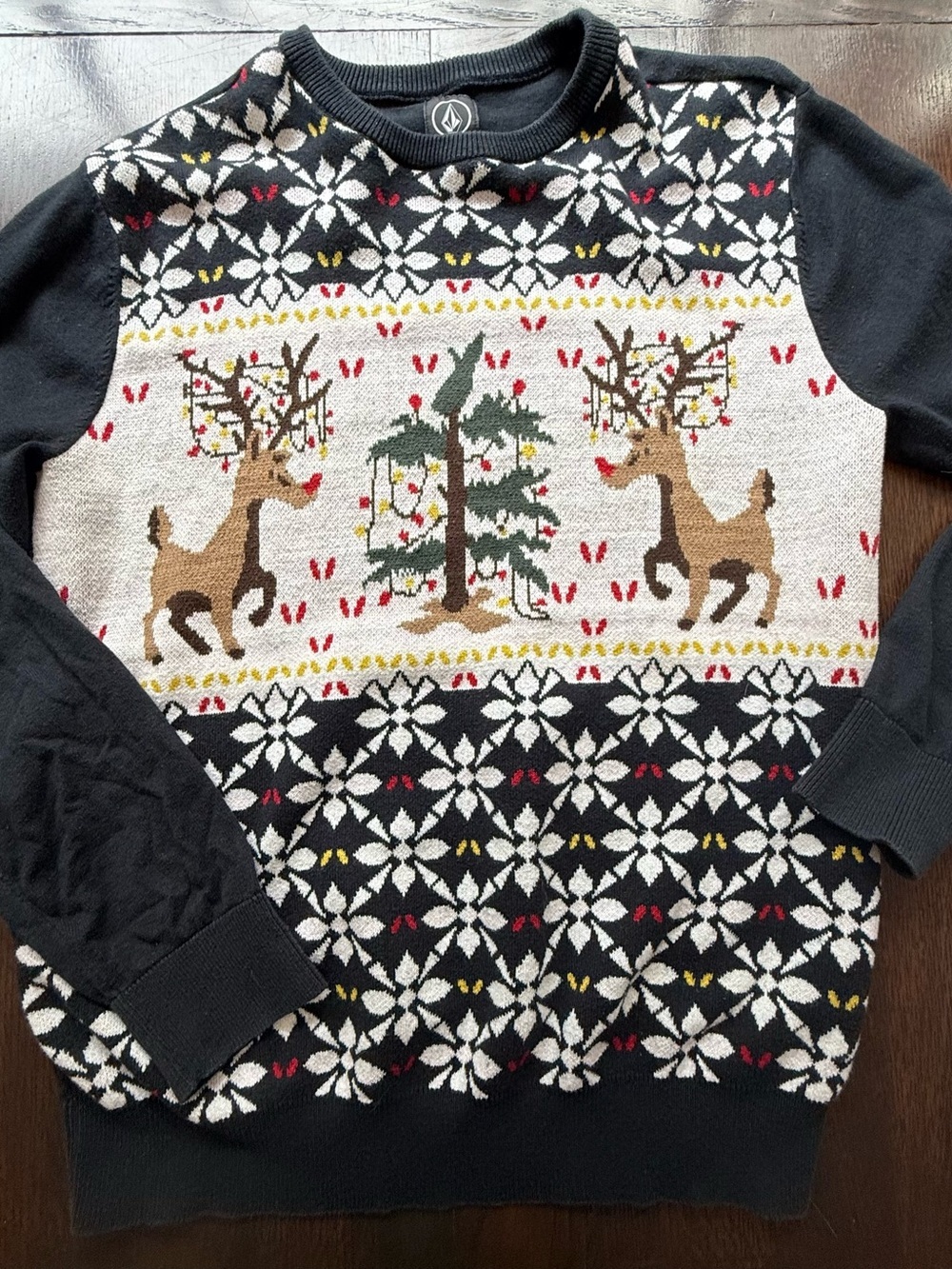 Volcom Black Holiday Reindeer Crewneck Sweater large